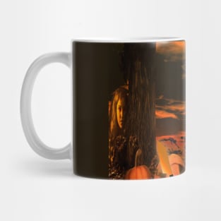 Evil Halloween Black Cat with knife Mug